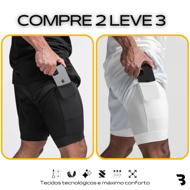 - Kit Shorts Dry-Fit™ de Compressão BZN - COMPRE 2 LEVE 3