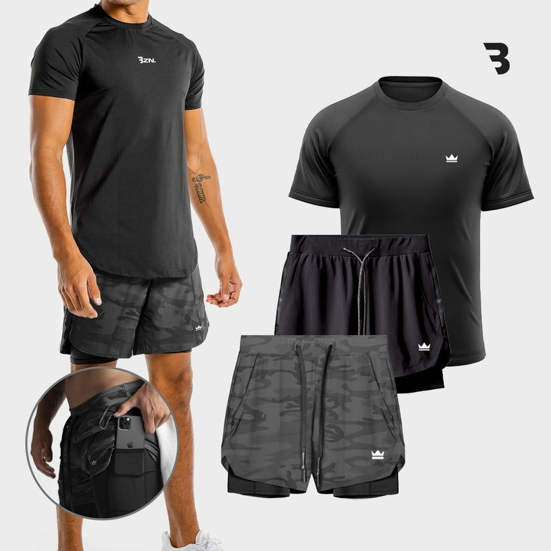 - KIT: 2 Shorts de Compressão e 1 Camiseta Tech DryFit® BZN